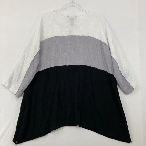 Ali Miles size XL Black Gray Color-Block Quarter Zip 3/4 Sleeve Tunic Top Artsy - Picture 8 of 9